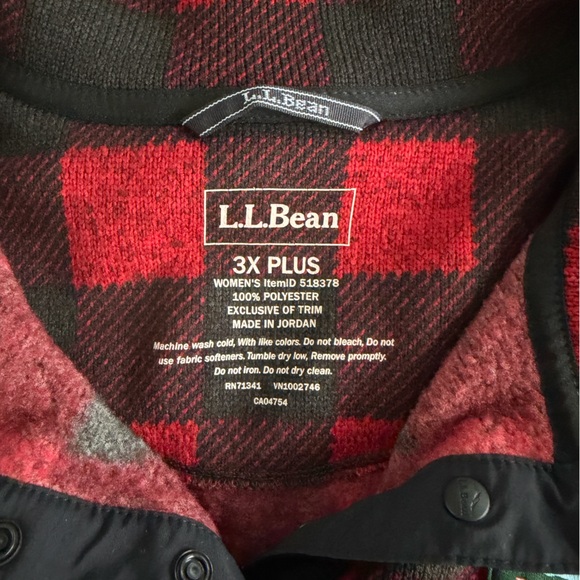 L.L. Bean Sweater Fleece Pullover 3/4 Snap Buffalo Plaid  Red & Black 3X plus - Picture 8 of 10